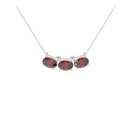 East-West Oval Necklace with 3 Gemstones in 925 Sterling Silver with Garnet