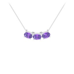 East-West Oval Necklace with 3 Gemstones in 925 Sterling Silver with Amethyst