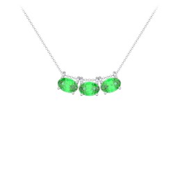 East-West Oval Necklace with 3 Gemstones in 925 Sterling Silver with Emerald