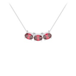 East-West Oval Necklace with 3 Gemstones in 925 Sterling Silver with Ruby