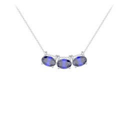 East-West Oval Necklace with 3 Gemstones in 925 Sterling Silver with Blue Sapphire