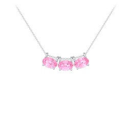East-West Oval Necklace with 3 Gemstones in 925 Sterling Silver with Pink Tourmaline