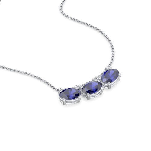 East-West Oval Necklace with 3 Gemstones – Sterling Silver with Blue Sapphire