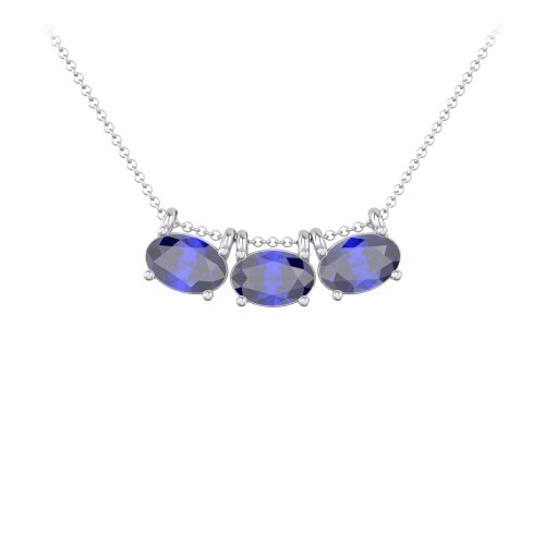 East-West Oval Necklace with 3 Gemstones – Sterling Silver with Blue Sapphire