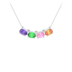 East-West Oval Necklace with 4 Gemstones – Sterling Silver with Amethyst, Emerald, Pink Tourmaline, and Citrine