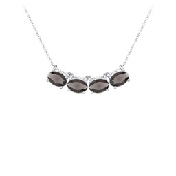 East-West Oval Necklace with 4 Gemstones in 925 Sterling Silver with Smokey Quartz