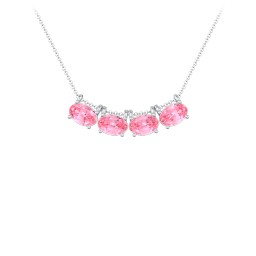 East-West Oval Necklace with 4 Gemstones in 925 Sterling Silver with Pink Tourmaline