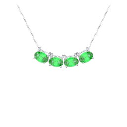 East-West Oval Necklace with 4 Gemstones in 925 Sterling Silver with Emerald