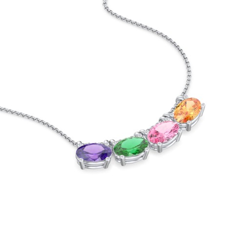 East-West Oval Necklace with 4 Gemstones – Sterling Silver with Amethyst, Emerald, Pink Tourmaline, and Citrine
