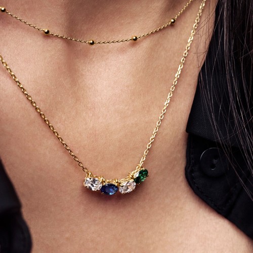 East-West Oval Necklace with 4 Gemstones – 10K Yellow Gold with Amethyst, Emerald, Pink Tourmaline, and Citrine