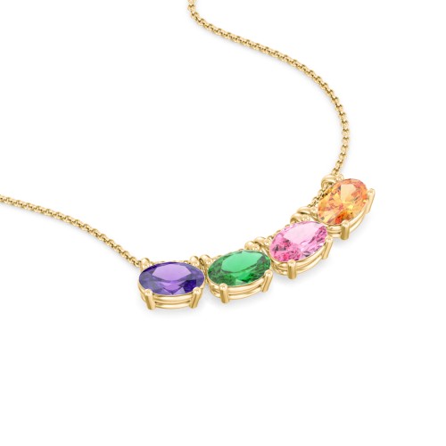 East-West Oval Necklace with 4 Gemstones – 10K Yellow Gold with Amethyst, Emerald, Pink Tourmaline, and Citrine