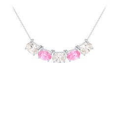 East-West Oval Necklace with 5 Gemstones – Sterling Silver with Cubic Zirconia and Pink Tourmaline