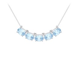 East-West Oval Necklace with 5 Gemstones in 925 Sterling Silver with Aquamarine