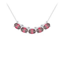East-West Oval Necklace with 5 Gemstones in 925 Sterling Silver with Ruby