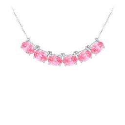 East-West Oval Necklace with 6 Gemstones in 925 Sterling Silver with Pink Tourmaline