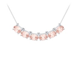 East-West Oval Necklace with 6 Gemstones in 925 Sterling Silver with Morganite