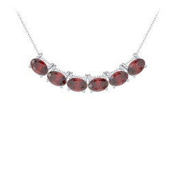 East-West Oval Necklace with 6 Gemstones in 925 Sterling Silver with Garnet