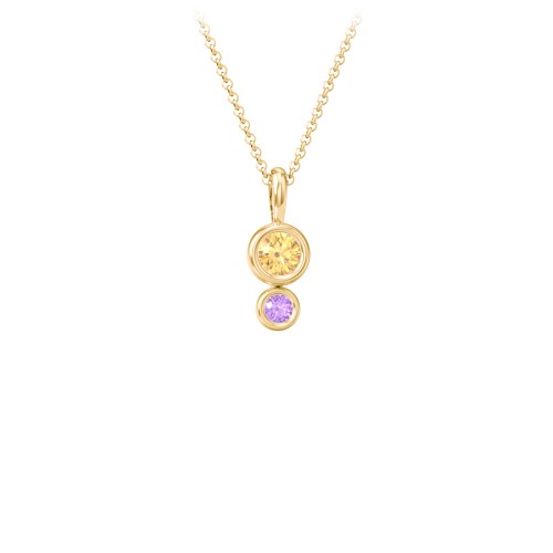 Generations 2-Stone Bezel Set Mother's Necklace – 10K Yellow Gold with Citrine and Amethyst