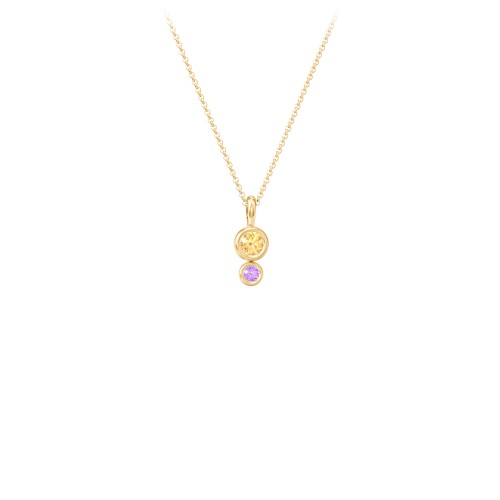 Generations 2-Stone Bezel Set Mother's Necklace – 10K Yellow Gold with Citrine and Amethyst