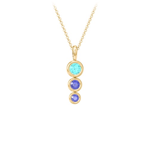Generations 3-Stone Bezel Set Mother's Necklace – 10K Yellow Gold with Mint Premium Zirconia and Blue Sapphire