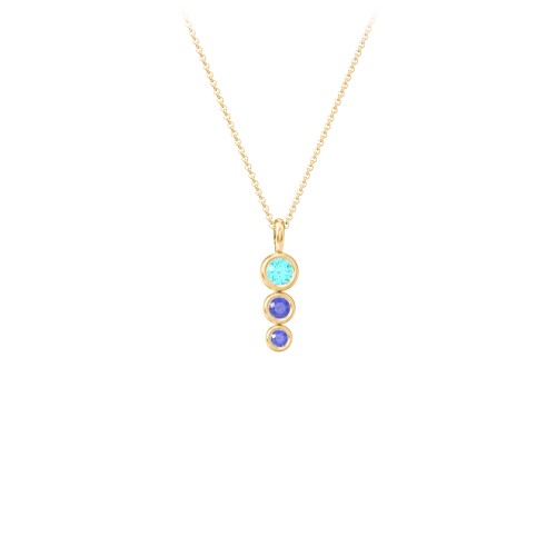 Generations 3-Stone Bezel Set Mother's Necklace – 10K Yellow Gold with Mint Premium Zirconia and Blue Sapphire