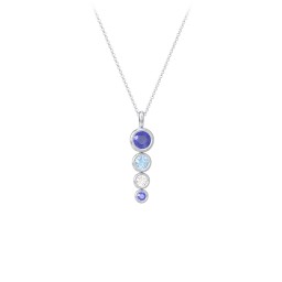 Generations 4-Stone Bezel Set Mother's Necklace in 925 Sterling Silver with Blue Sapphire, Blue Topaz, and Cubic Zirconia