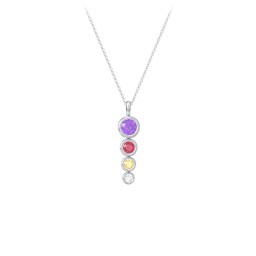 Generations 4-Stone Bezel Set Mother's Necklace in 925 Sterling Silver with Amethyst, Red Premium Zirconia, Citrine, and Cubic Zirconia
