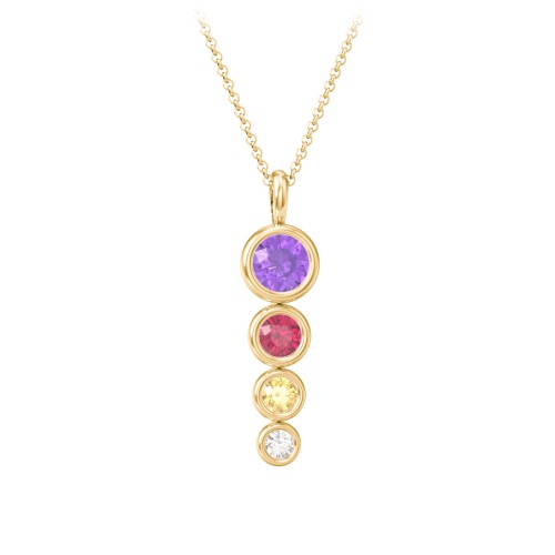 Generations 4-Stone Bezel Set Mother's Necklace – 10K Yellow Gold with Amethyst, Ruby, Citrine, and Cubic Zirconia