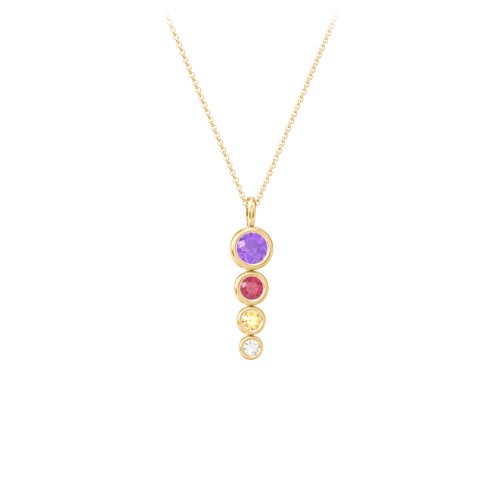 Generations 4-Stone Bezel Set Mother's Necklace – 10K Yellow Gold with Amethyst, Ruby, Citrine, and Cubic Zirconia