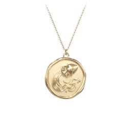 Engravable Aquarius Zodiac Medallion Necklace in 18K Gold Plated Silver
