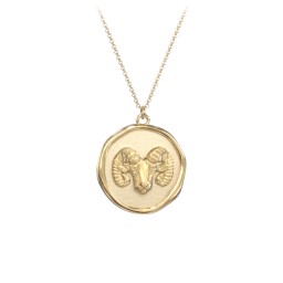 Engravable Aries Zodiac Medallion Necklace in 18K Gold Plated Silver