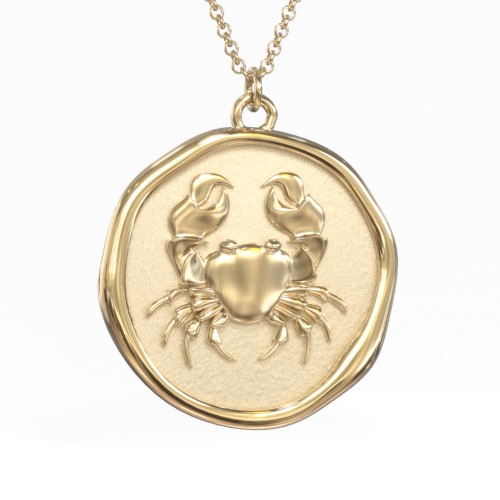 Engravable Cancer Zodiac Medallion Necklace – 18K Gold Plated Silver