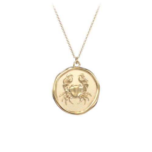 Engravable Cancer Zodiac Medallion Necklace – 18K Gold Plated Silver