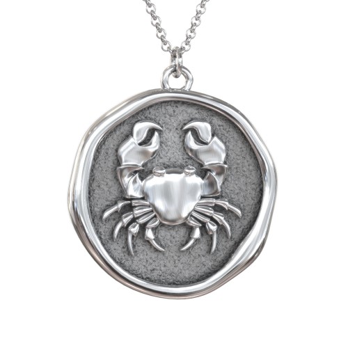 Engravable Cancer Zodiac Medallion Necklace – Sterling Silver