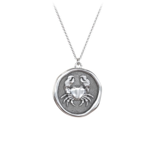 Engravable Cancer Zodiac Medallion Necklace – Sterling Silver