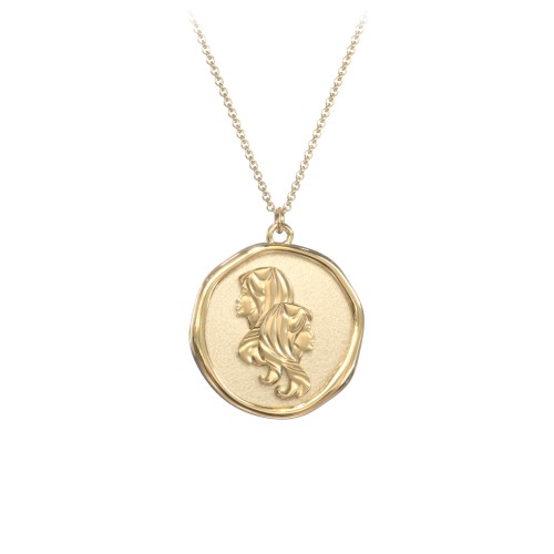 Engravable Gemini Zodiac Medallion Necklace – 18K Gold Plated Silver