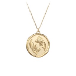 Engravable Pisces Zodiac Medallion Necklace in 18K Gold Plated Silver