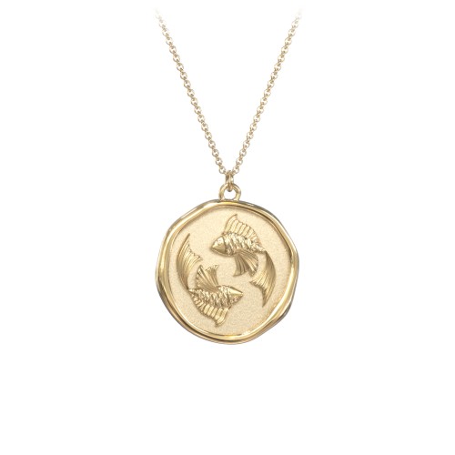 Engravable Pisces Zodiac Medallion Necklace – 18K Gold Plated Silver