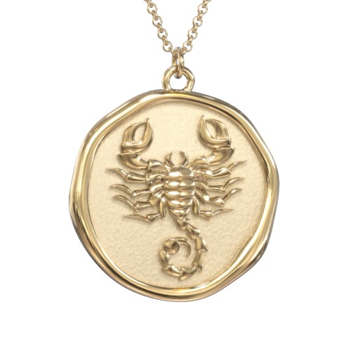 Engravable Scorpio Zodiac Medallion Necklace – 18K Gold Plated Silver