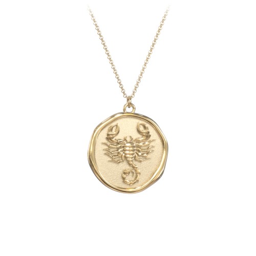 Engravable Scorpio Zodiac Medallion Necklace – 18K Gold Plated Silver