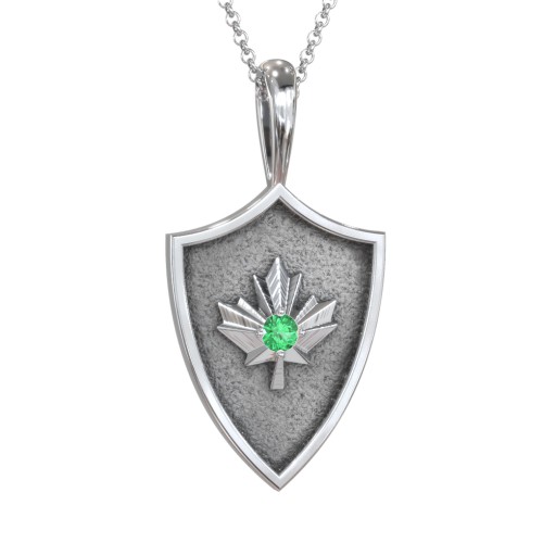 Maple Leaf Hero Shield Pendant with Gemstone – Sterling Silver with Emerald