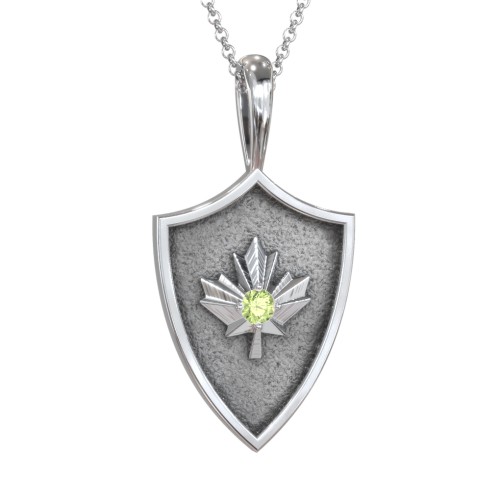 Maple Leaf Hero Shield Pendant with Gemstone