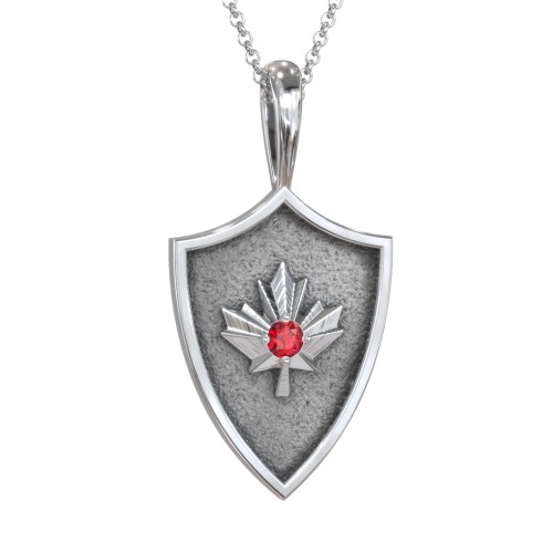 Maple Leaf Hero Shield Pendant with Gemstone