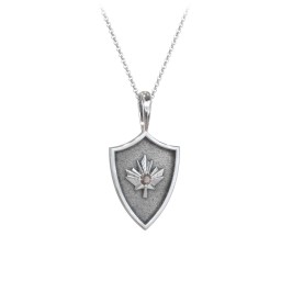 Maple Leaf Hero Shield Pendant with Gemstone in 925 Sterling Silver with Smokey Quartz