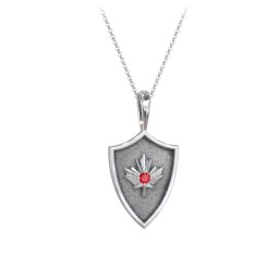 Maple Leaf Hero Shield Pendant with Gemstone in 925 Sterling Silver with Garnet