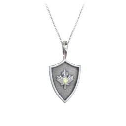 Maple Leaf Hero Shield Pendant with Gemstone in 925 Sterling Silver with Peridot