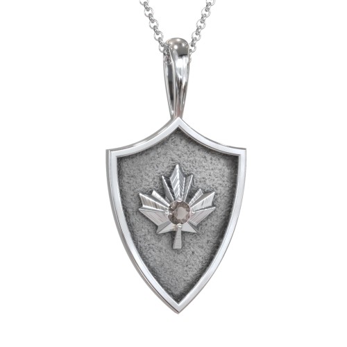 Maple Leaf Hero Shield Pendant with Gemstone – Sterling Silver with Smokey Quartz