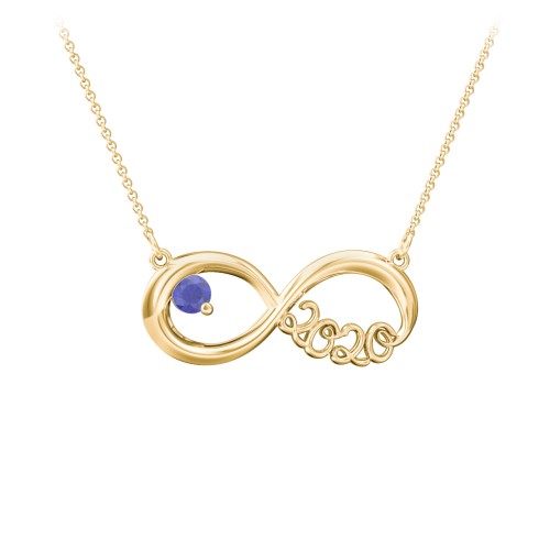 2020 Graduation Infinity Pendant With Gemstone – 10K Yellow Gold with Blue Sapphire