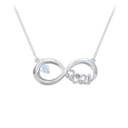 2021 Graduation Infinity Pendant With Gemstone in 925 Sterling Silver with Aquamarine