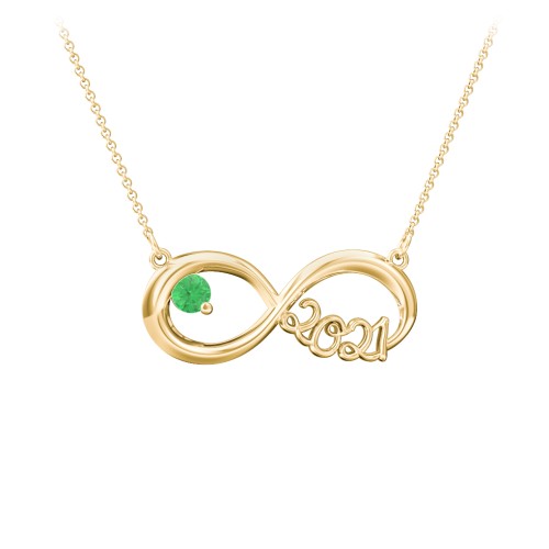 2021 Graduation Infinity Pendant With Gemstone – 10K Yellow Gold with Emerald